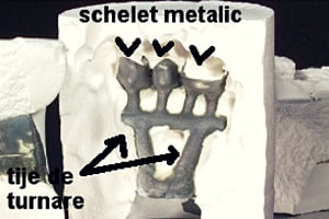 scheletul metalic lucrare dentare dupa turnare si spargerea masei de ambalat